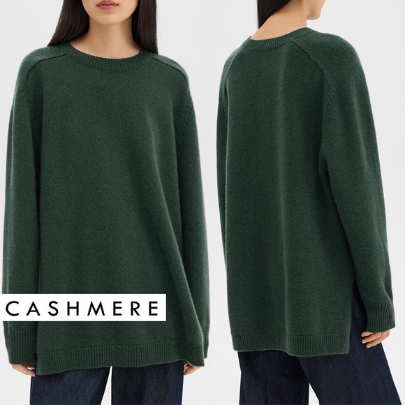Theory Cashmere Karenia Green Crewneck Long Sleeve Relaxed Sweater S - Picture 1 of 11